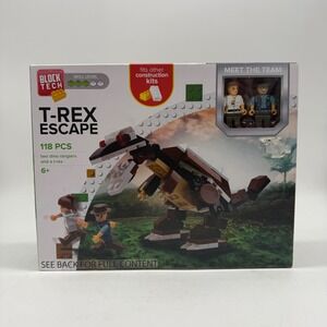 Block Tech T-Rex Escape 118 Pieces Dinosaur Building Set with 2 Figures